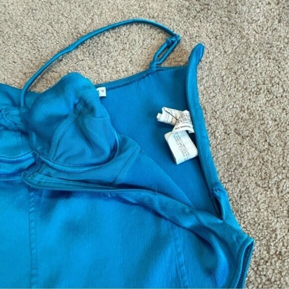 Zara blue satin spaghetti strap bustier corset bodysuit Sz S NWOT - Picture 5 of 13